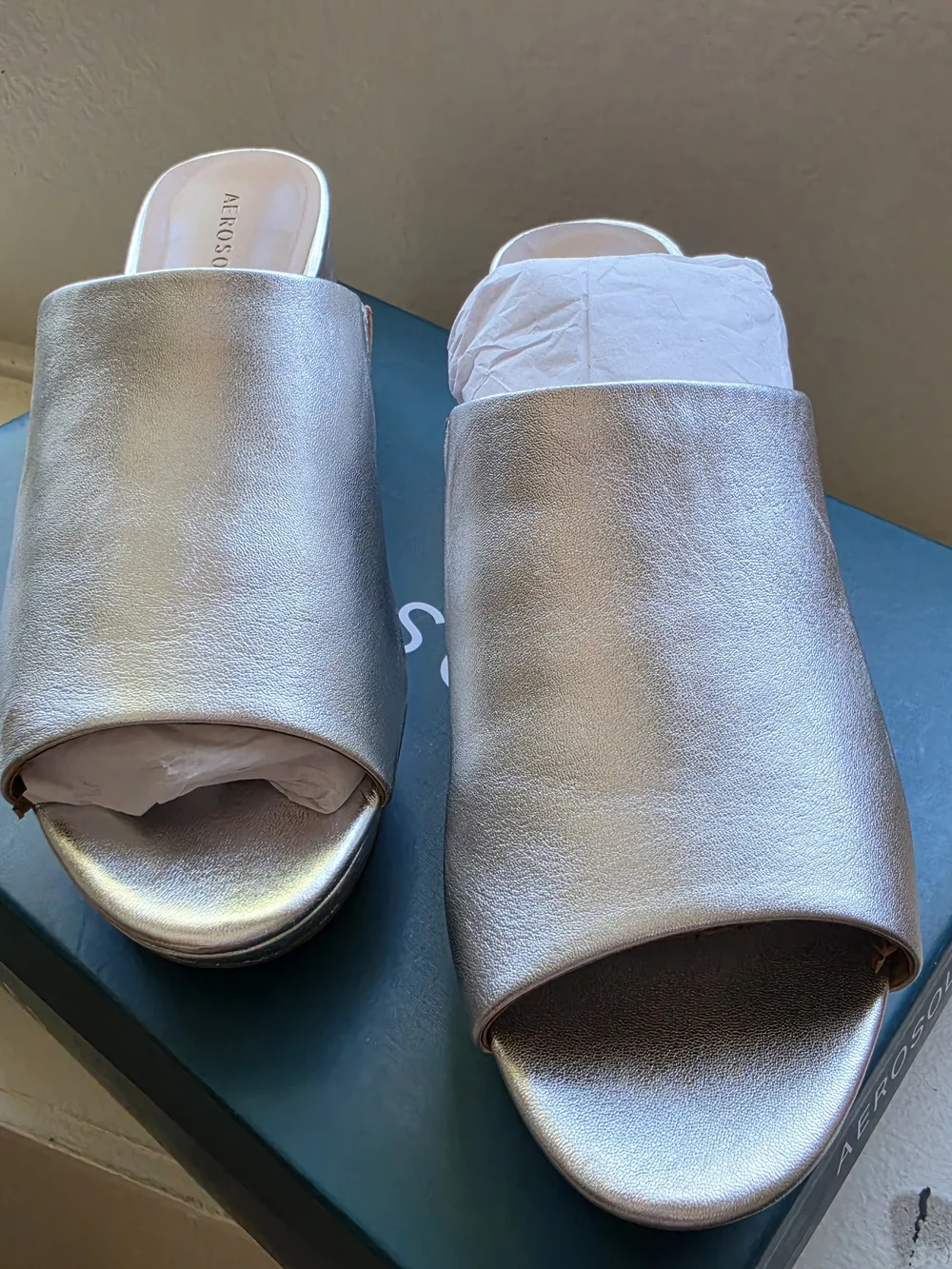 Aerosoles Silver Platform Mules